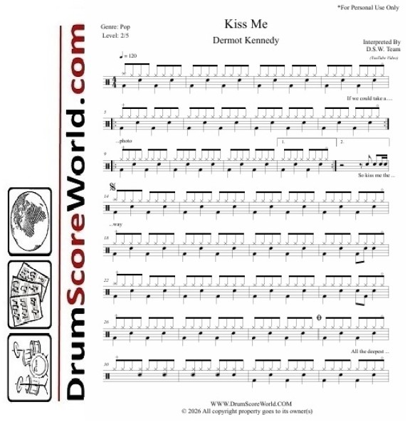 Dermot Kennedy - Kiss Me | Drum Sheet Music